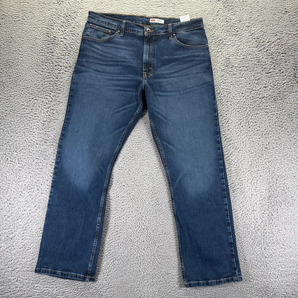 Wrangler Jeans Men's 36x30 Blue Cotton Denim Straight Leg Workwear Faded Stretch